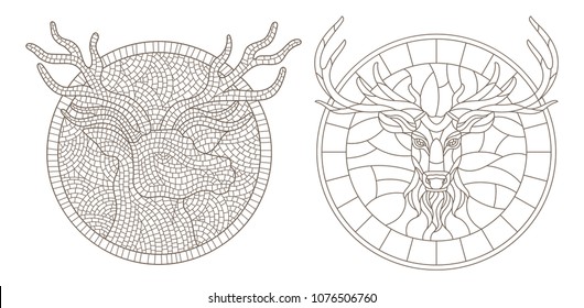 Set outline illustrations stained glass windows stockvektor royaltyfri