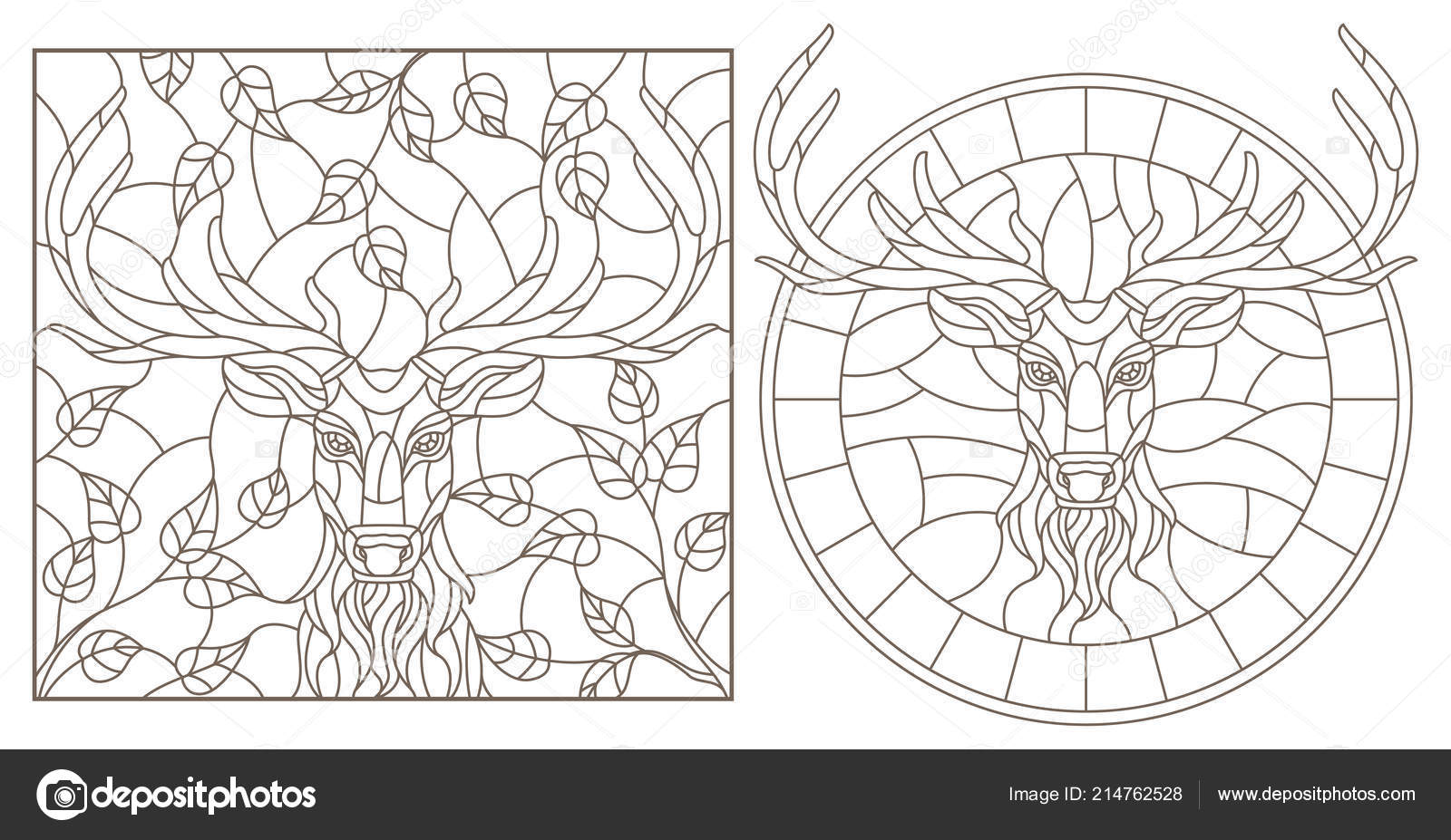 Set contour illustrations stained glass windows deer head rectangular image stock vector by zagory