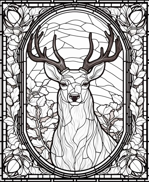 Premium ai image a deer with antlers in stained glass frame generative ai