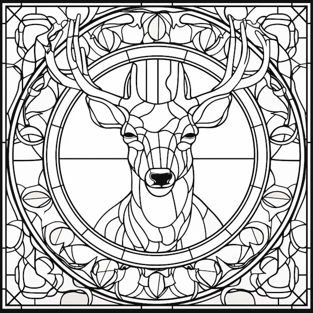 Premium ai image a black and white drawing of a deer in a stained glass window generative ai