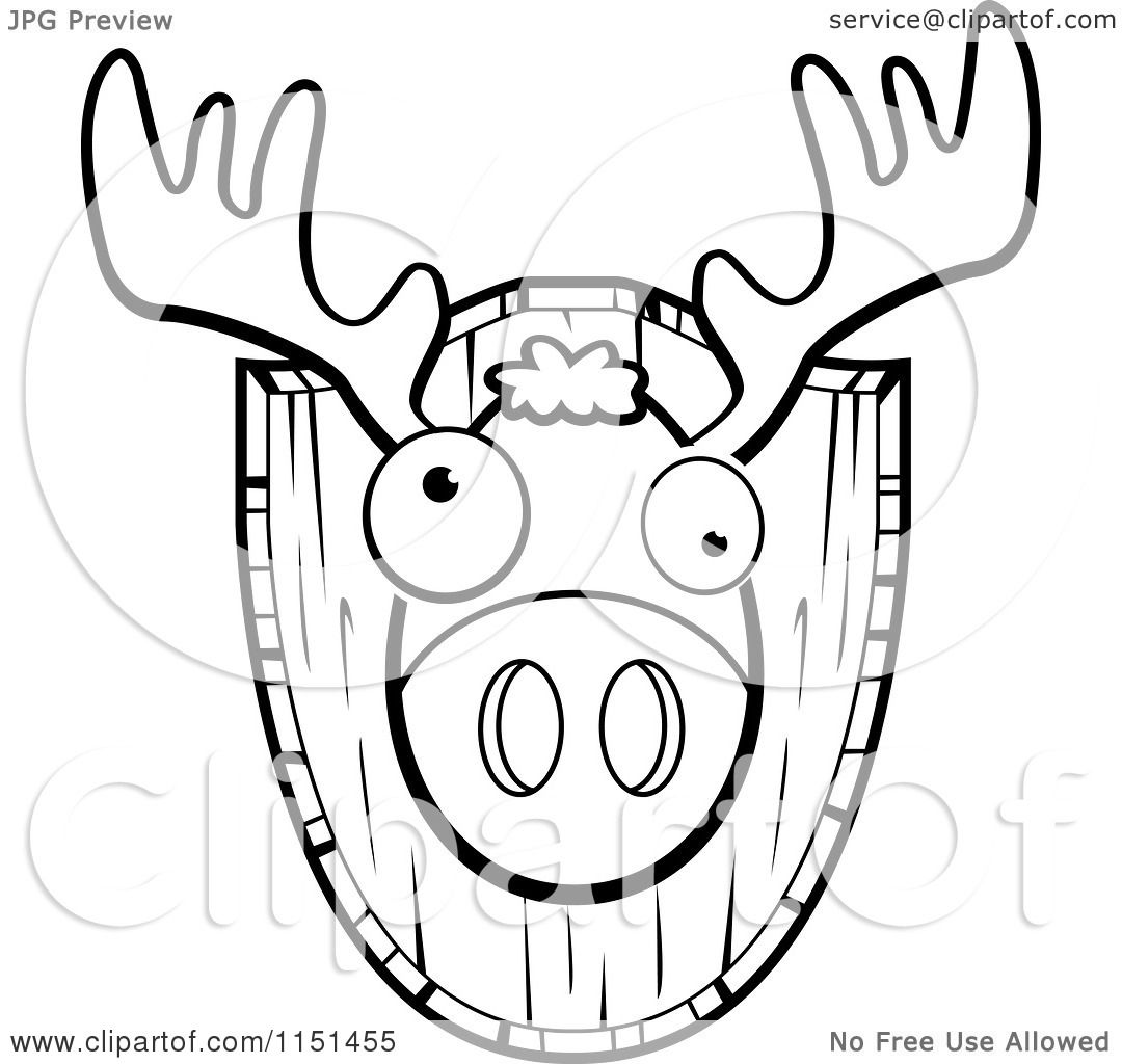 Cartoon clipart of a black and white mounted trophy deer head