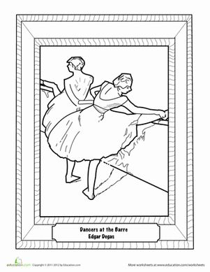 Dancers at the barre worksheet education famous art coloring color theory art art lessons