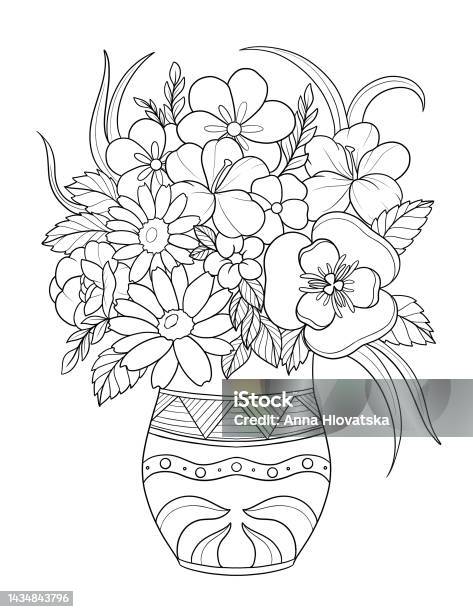 Flowers vase coloring book