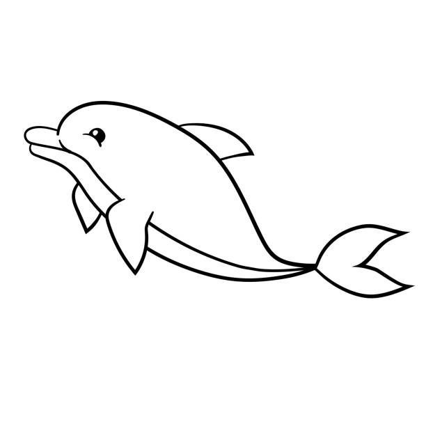 Cute cartoon dolphin coloring page stock illustration