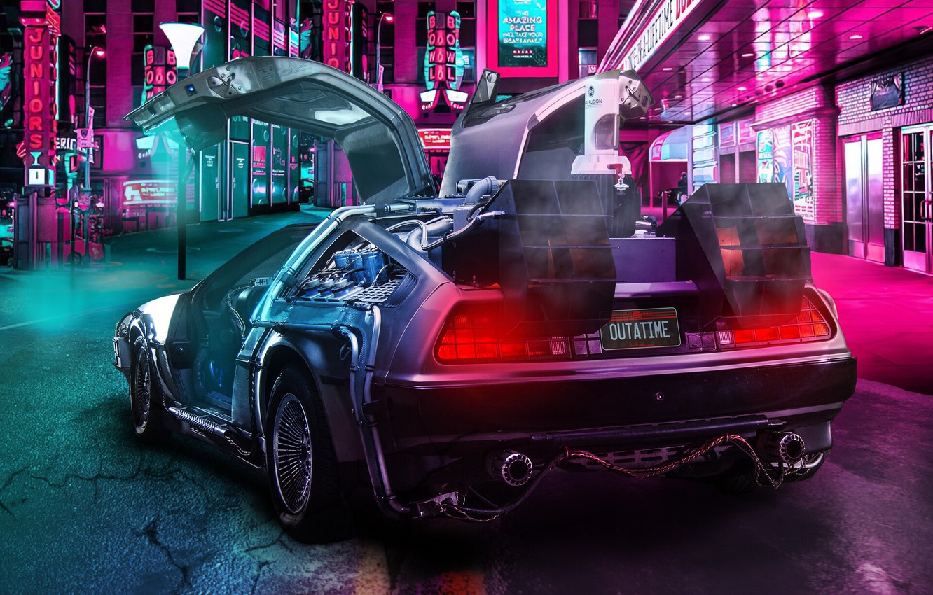 Wallpaper auto night the city machine style delorean dmc