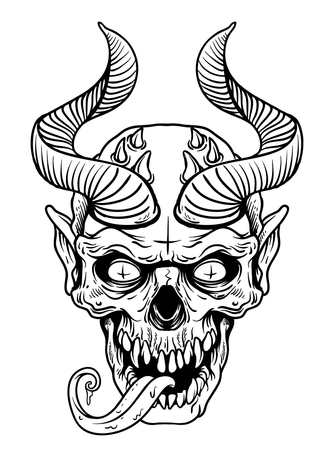 Horror demon coloring page printable skull coloring pages adult coloring books printables monster coloring pages