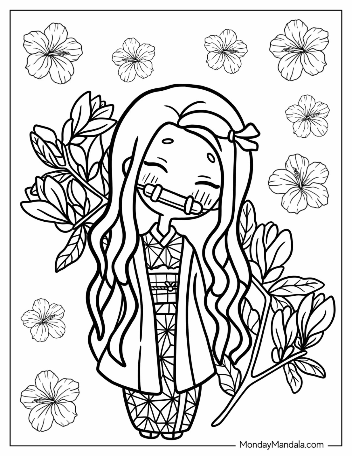 Nezuko coloring pages free pdf printables