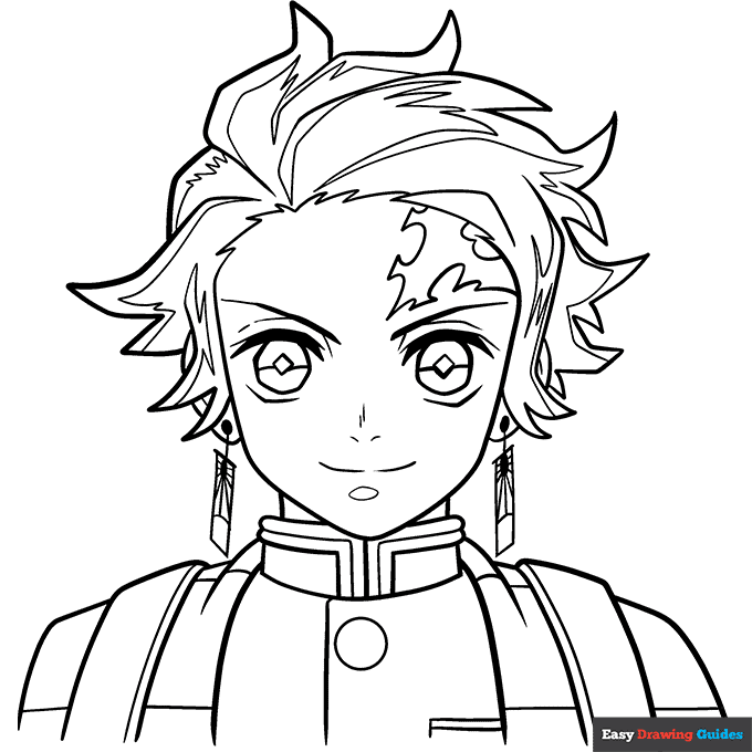 Tanjiro kamado from demon slayer coloring page easy drawing guides