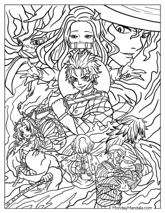 Demon slayer coloring pages free pdf printables