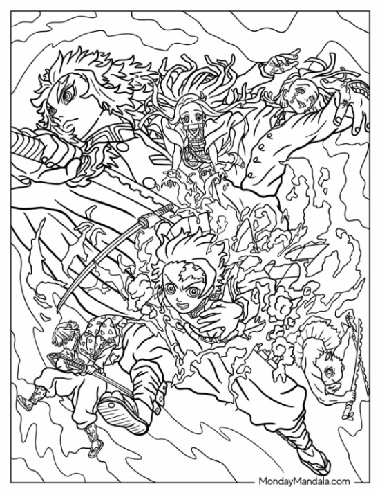 Demon slayer coloring pages free pdf printables