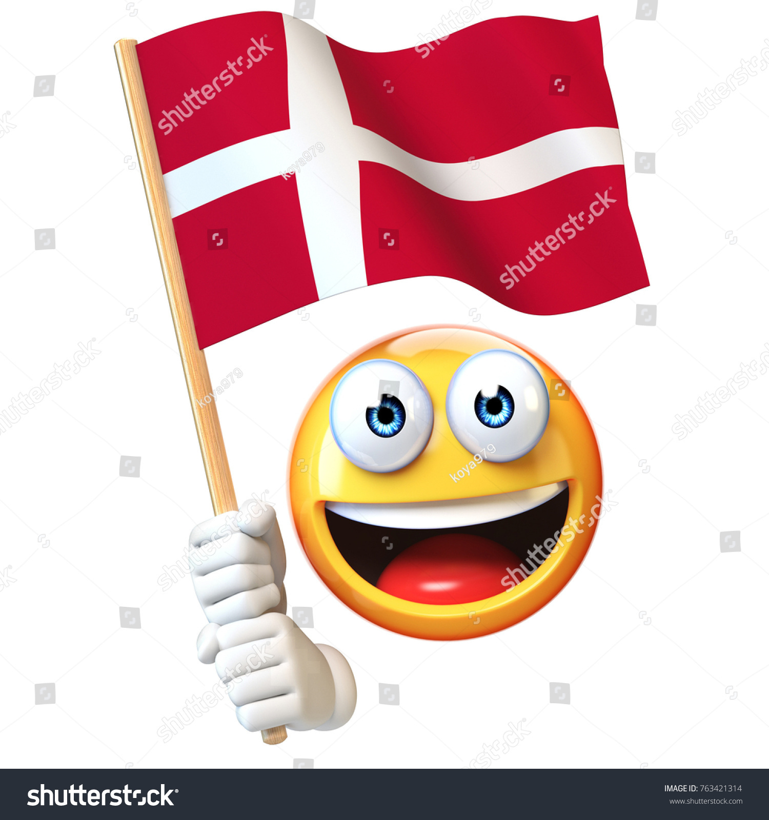 Emoji holding denmark flag emoticon waving stock illustration