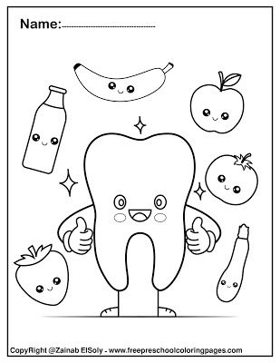 Free dental care cute kawaii coloring pages for kids dental care health and brushing chart for preschoolâ free dental care preschool coloring pages free dental