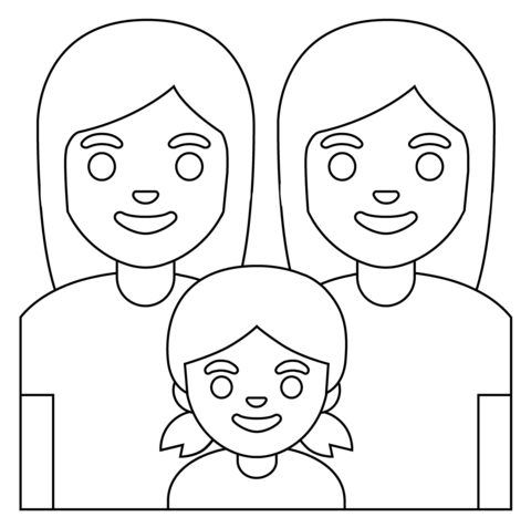 Family two women and girl emoji coloring page free printable coloring pages