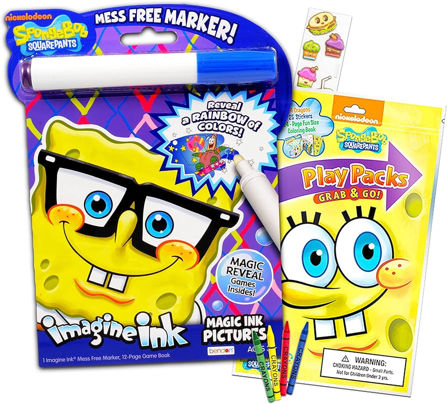 Conjunto de livros de colorir bob esponja calãa quadrada â livro de tinta bob esponja imagine caneta mãgica pacote livro de atividades de tamanho divertido giz de cera adesivos de