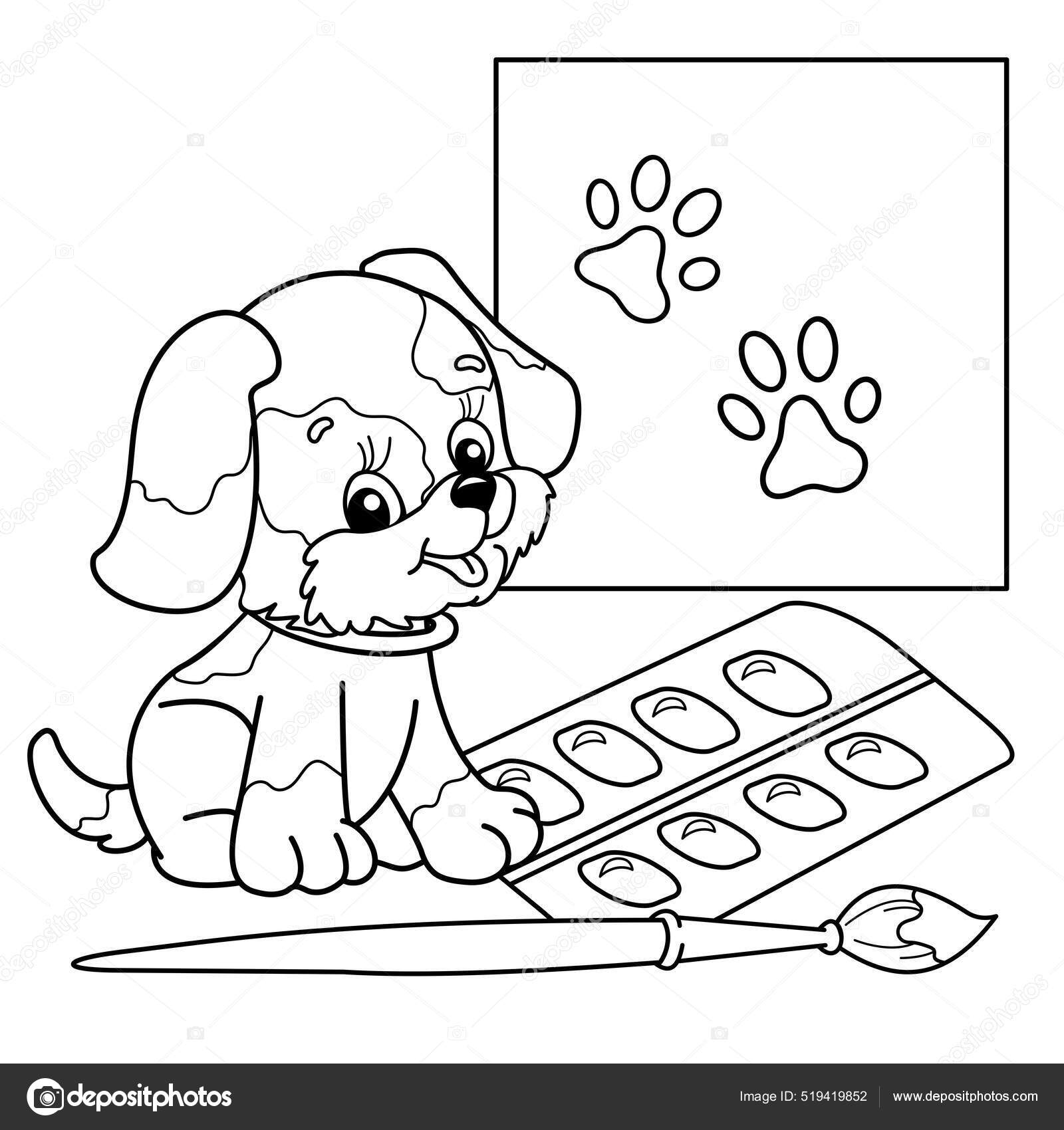 Desenho desenho desenhos animados pincel tintas artista cachorros giro imagem vetorial de oleon