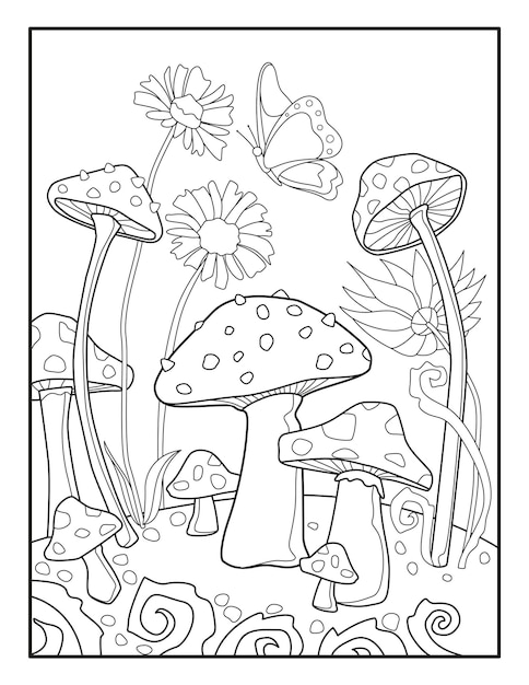 Premium vector mushrooms coloring pages mushroom outline drawing mushroom black and white vector