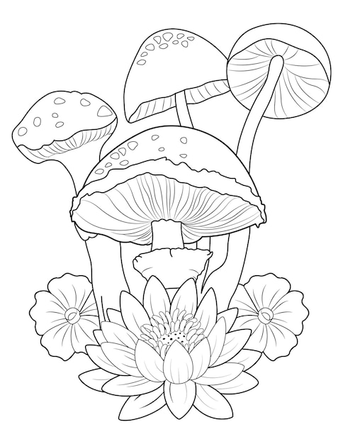 Cogumelos coloring pages contorno preto e anco desenhado ã mão de cogumelo vetor premium