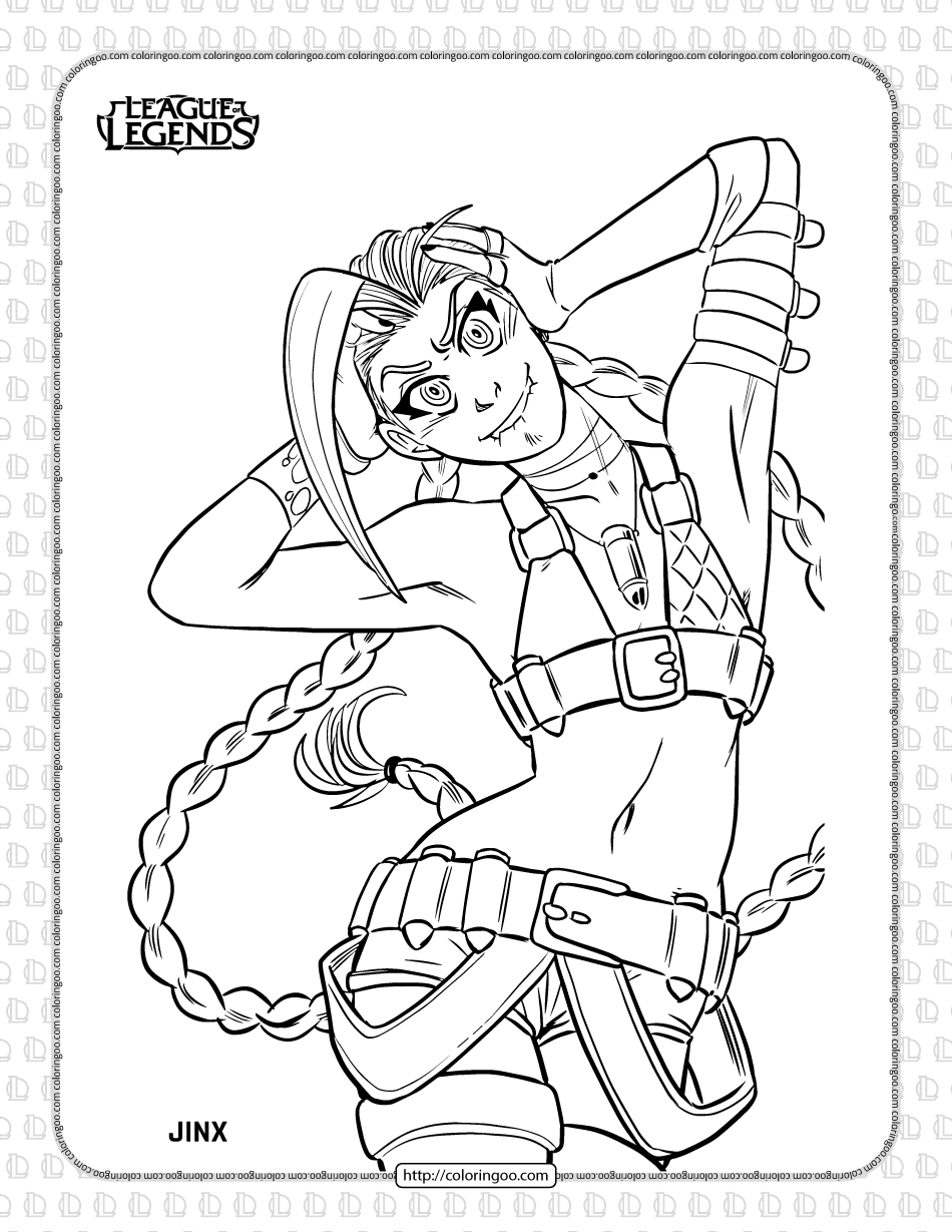 Printable league of legends jinx coloring page coloring book pages league of legends coloring pages