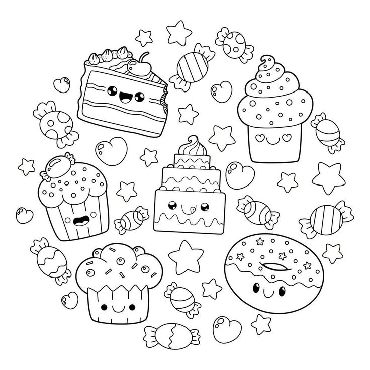 Kawaii designs de rabiscos desenhos para colorir pãginas para colorir gratuitas