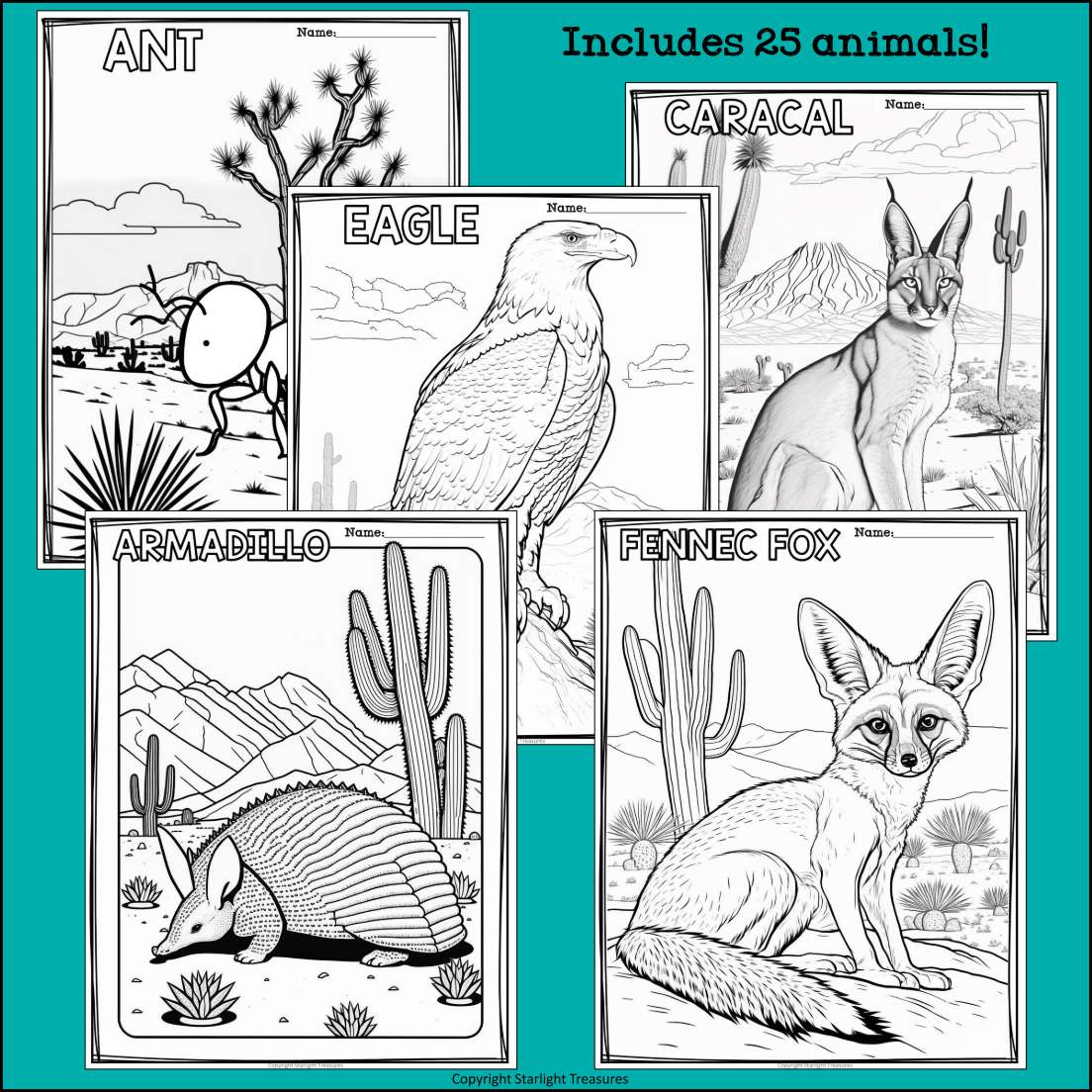 Desert animals research posters coloring pages