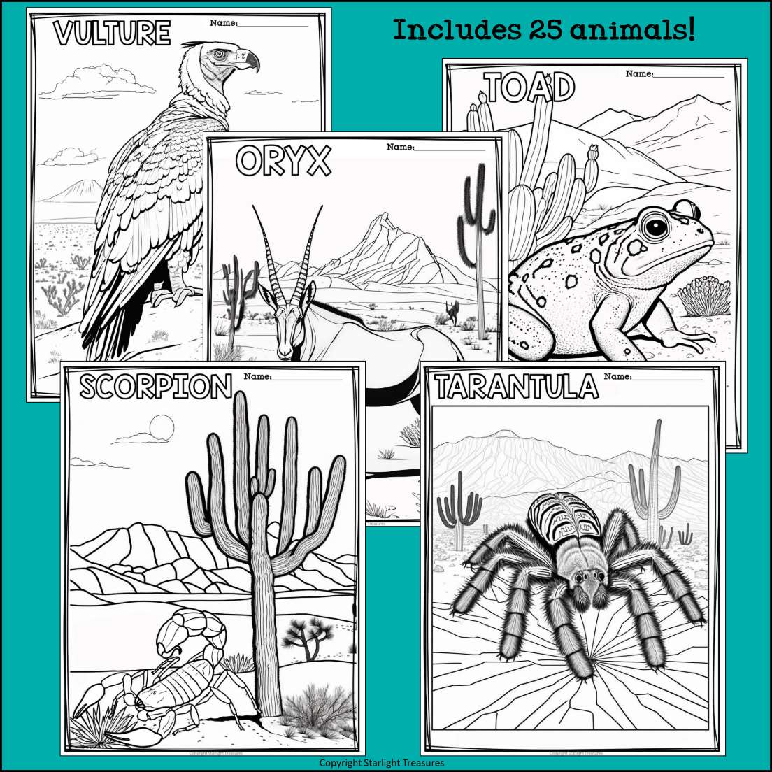 Desert animals research posters coloring pages