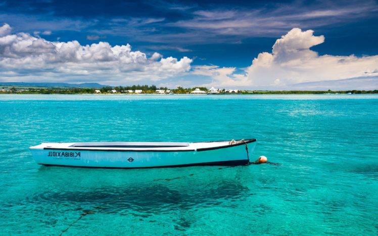 Mauritius boat island clouds water sea wallpapers hd desktop and mobile backgrounds