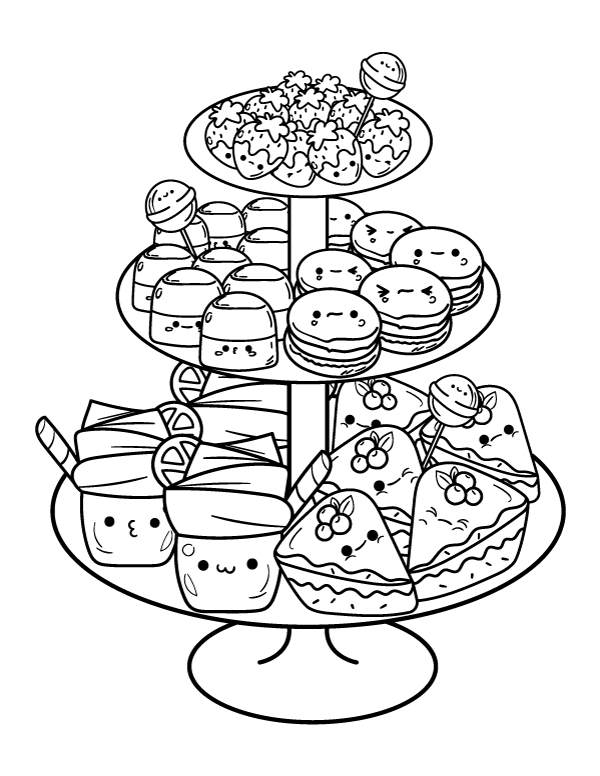 Printable kawaii desserts coloring page