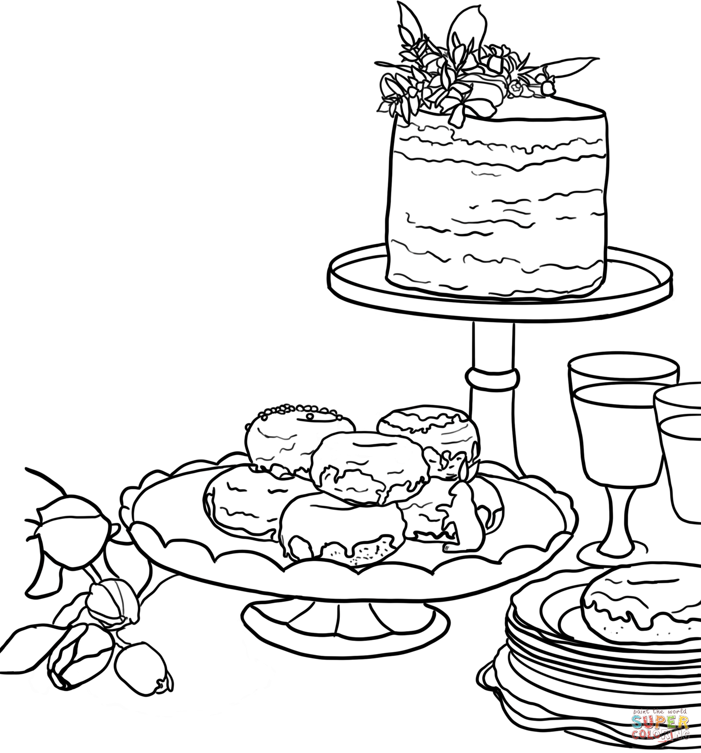 Desserts and drinks coloring page free printable coloring pages