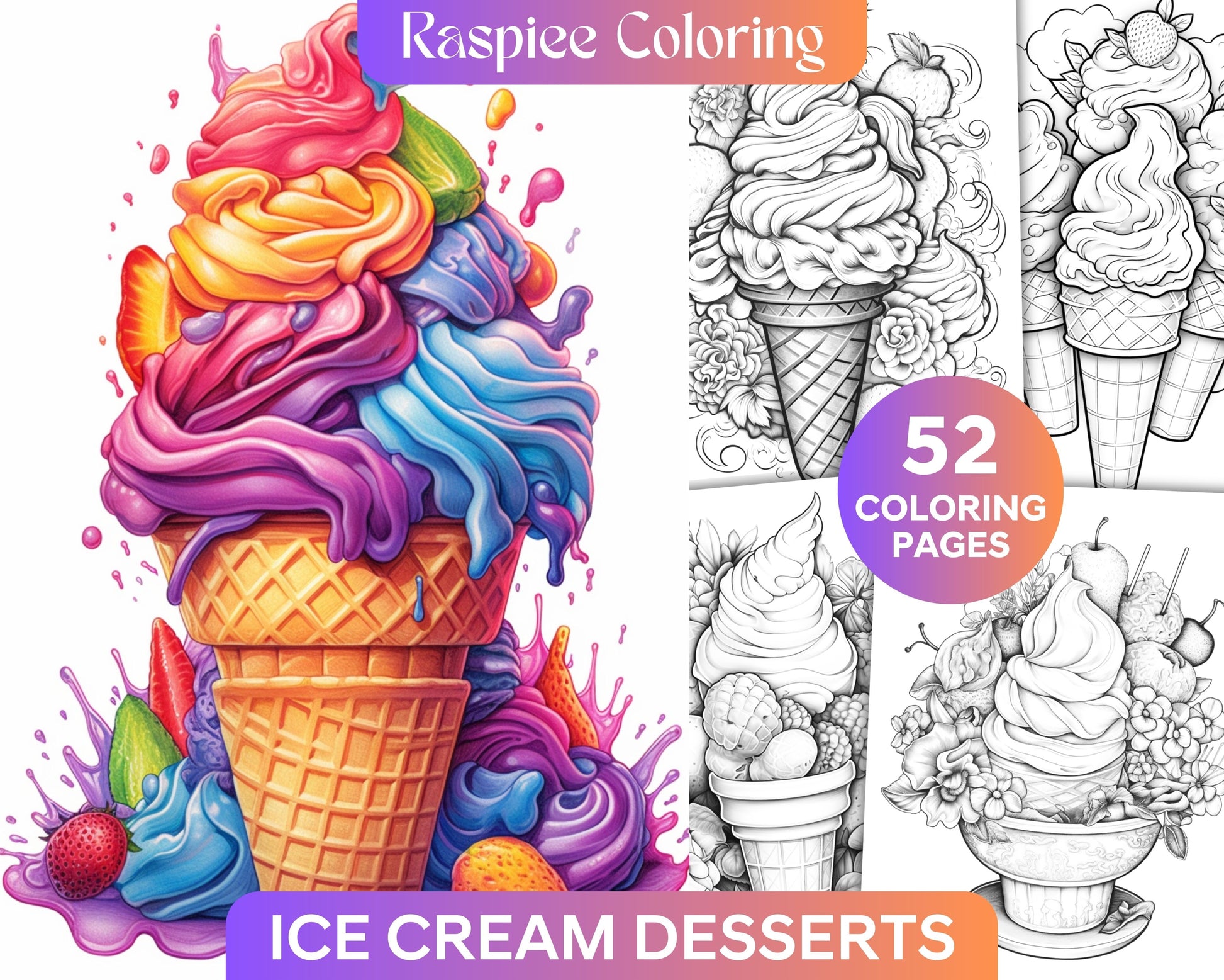 Printable ice cream desserts coloring pages for adults and kids gr â coloring