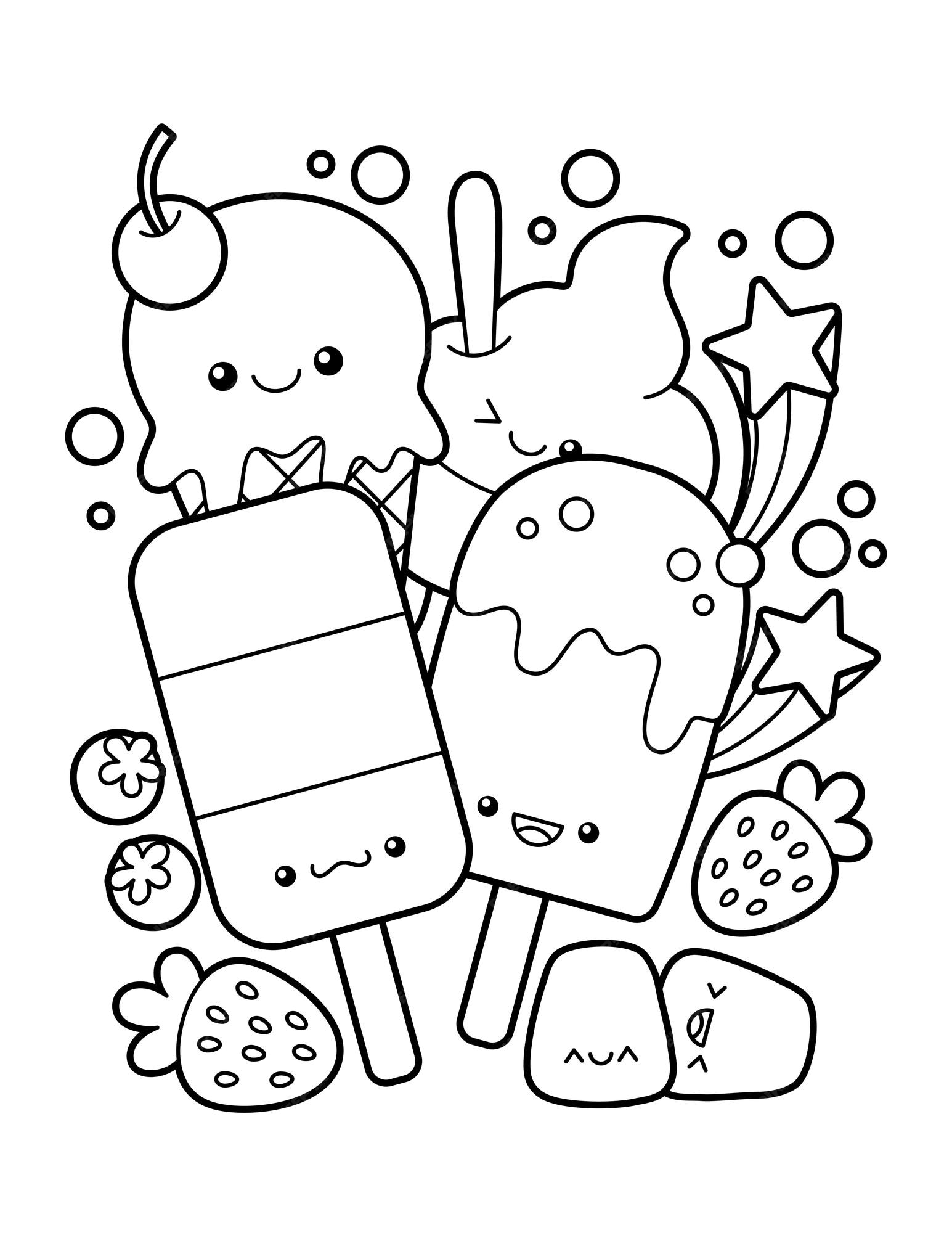 Premium vector cute and kawaii ice cream and dessert coloring page