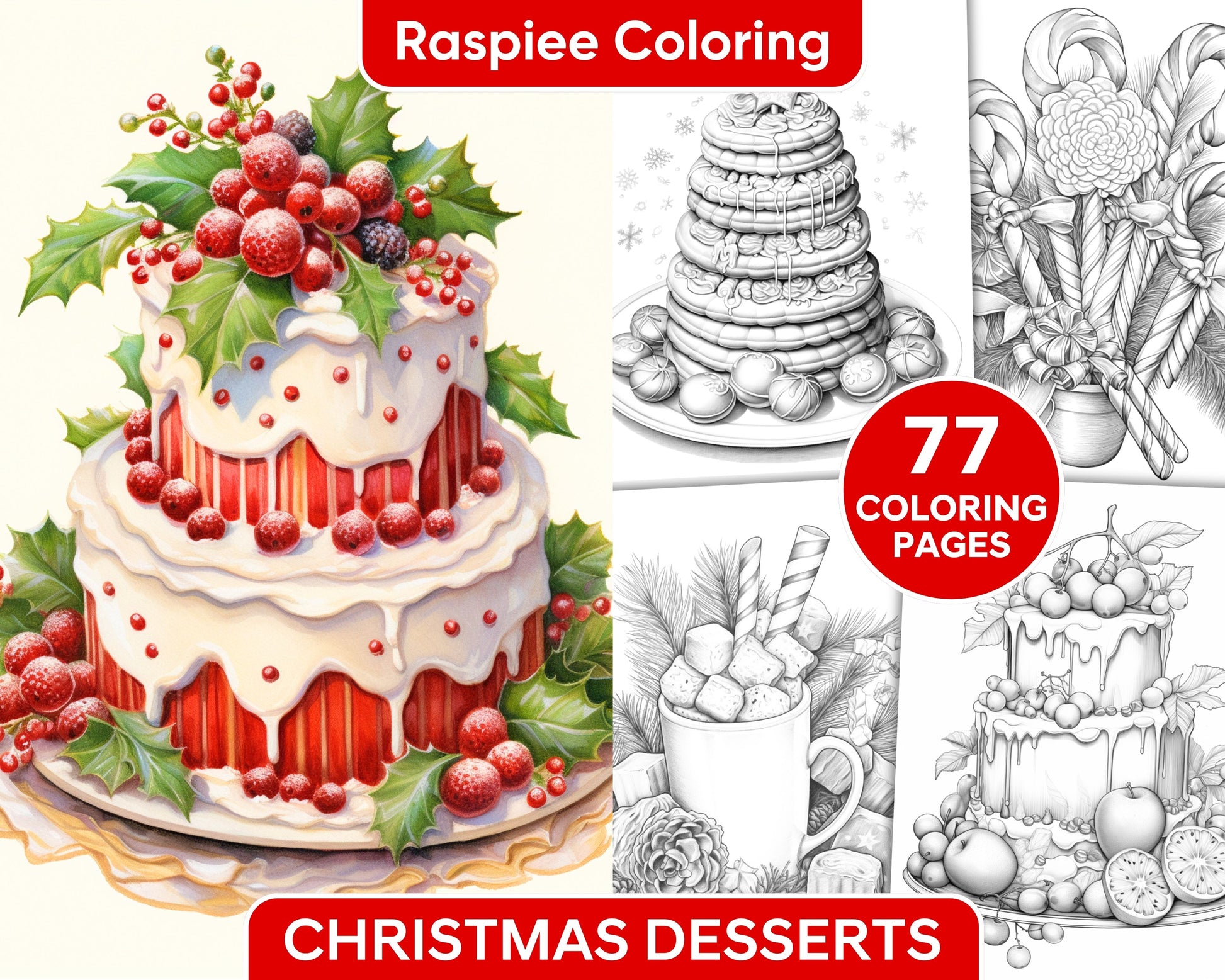 Christmas desserts grayscale coloring pages for adults printable p â coloring