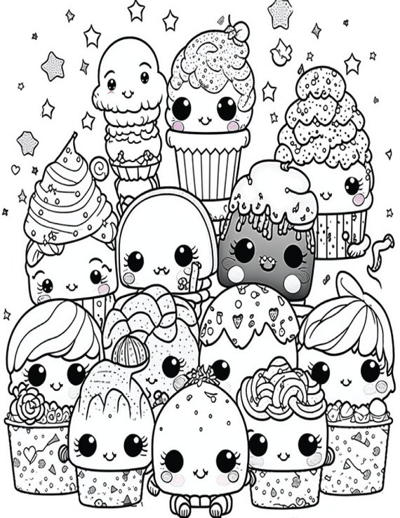 Book cute kawaii friends and desserts coloring pages kawaii printable pages digital download not a physical product