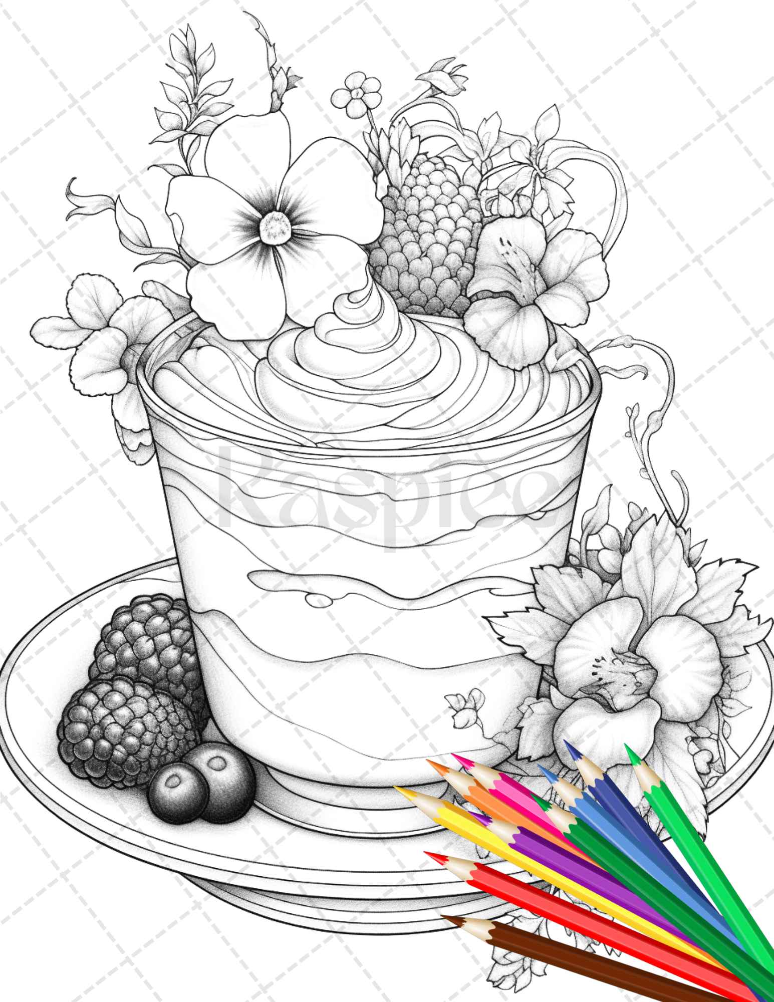 Sweet desserts coloring pages printable for adults grayscale color â coloring