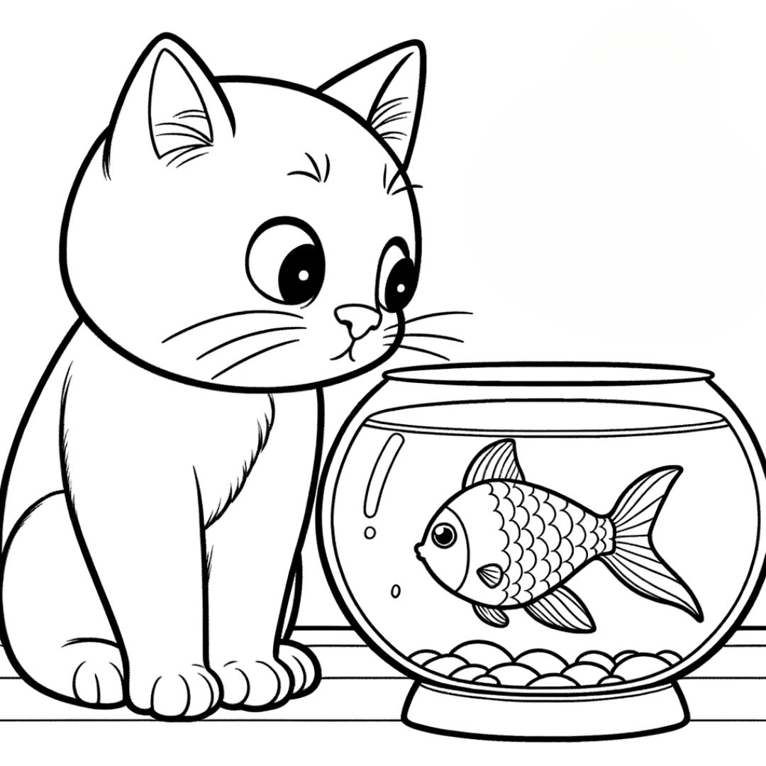 Dessin gratuit ã imprimer coloriage chat et poissons