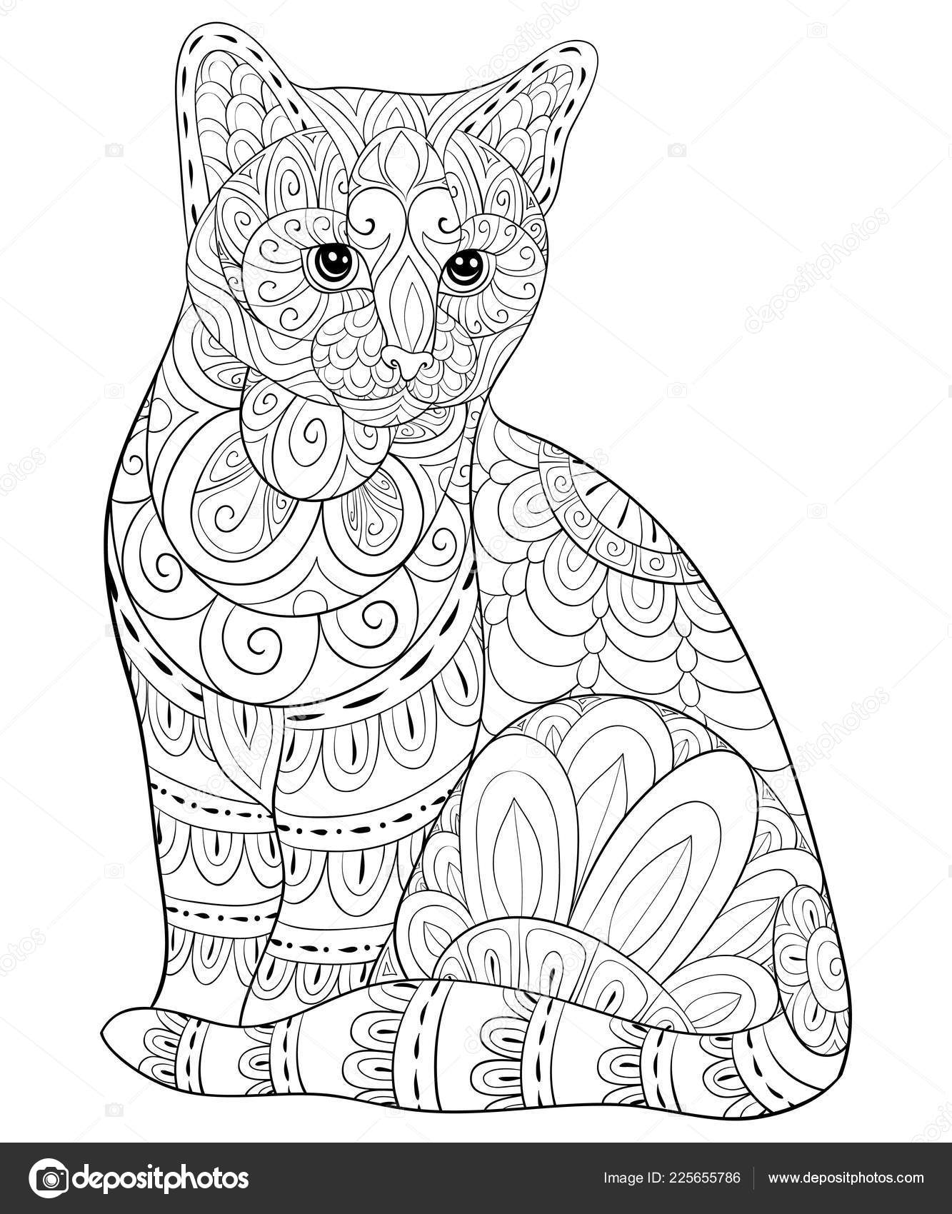 Livre coloriage adulte page une image chat mignon pour relaxing vecteur par nonuzza