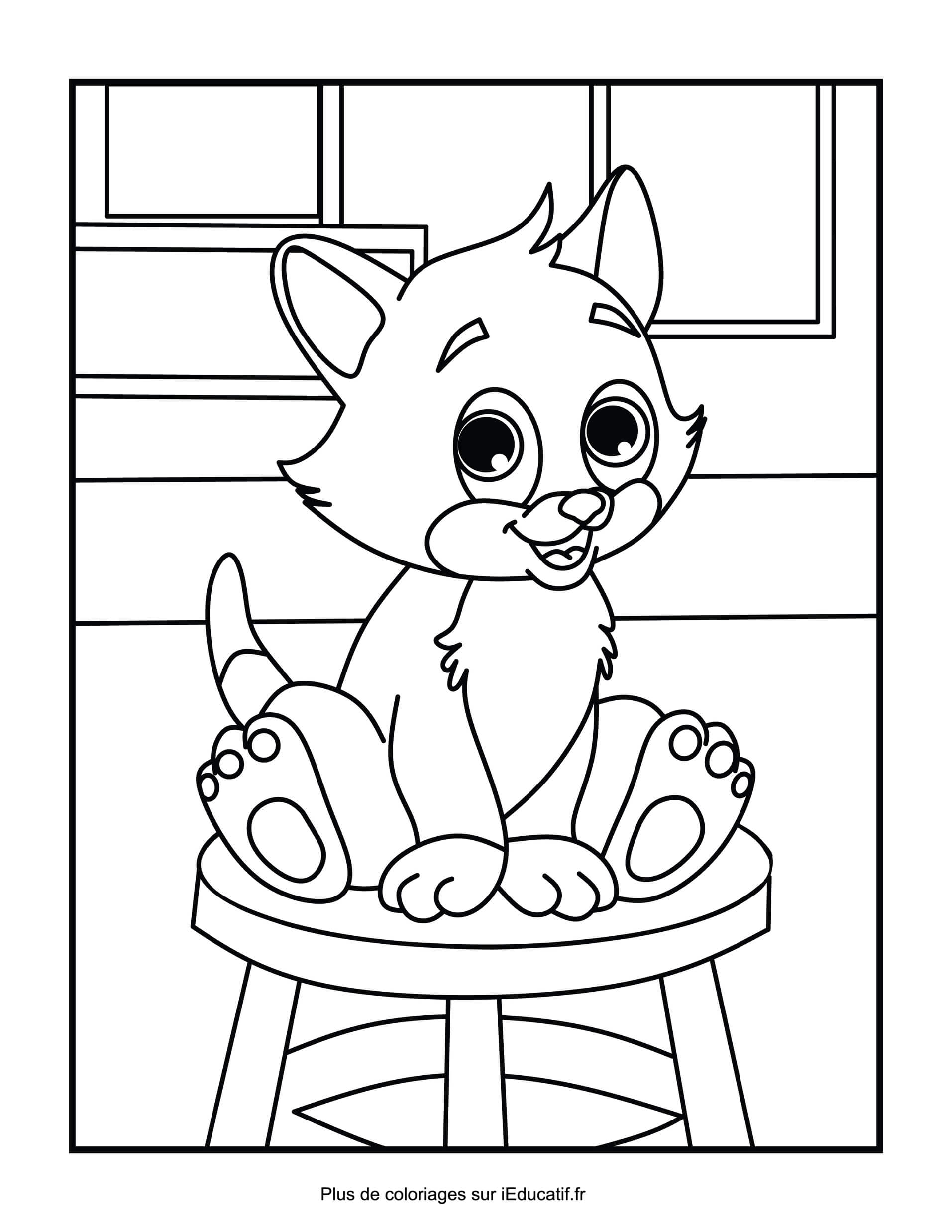 Coloriage chat assis sur tabouret ã imprimer