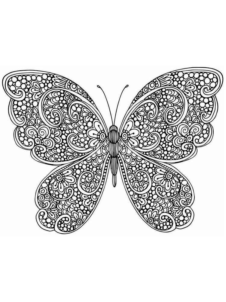 Detailed mandala with a beautiful butterfly coloring page