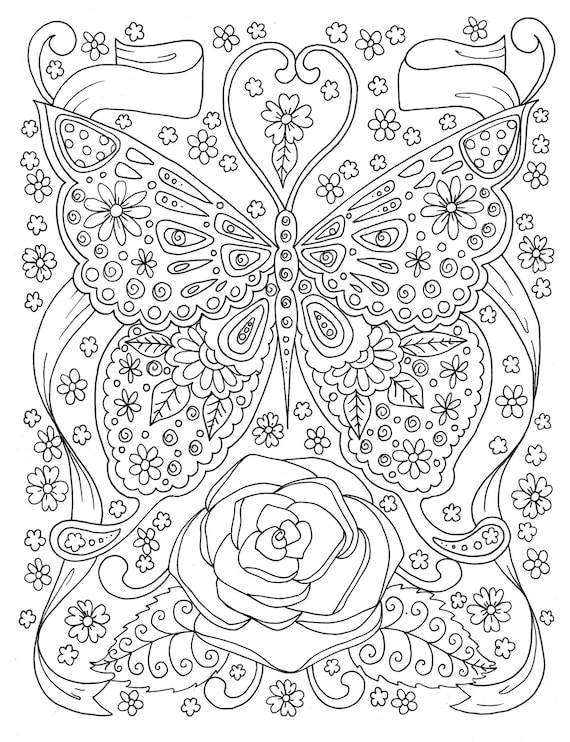 Butterfly coloring page adult coloring book digital coloring page instant downloaddesigndigitalbutterfliescolor pencils