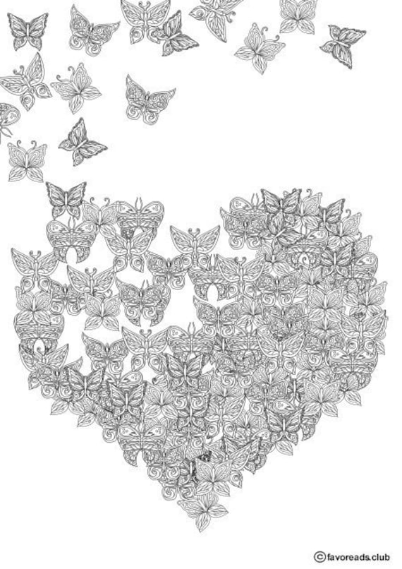 Butterfly heart printable adult coloring page from favoreads coloring book pages for adults and kids coloring sheets coloring designs