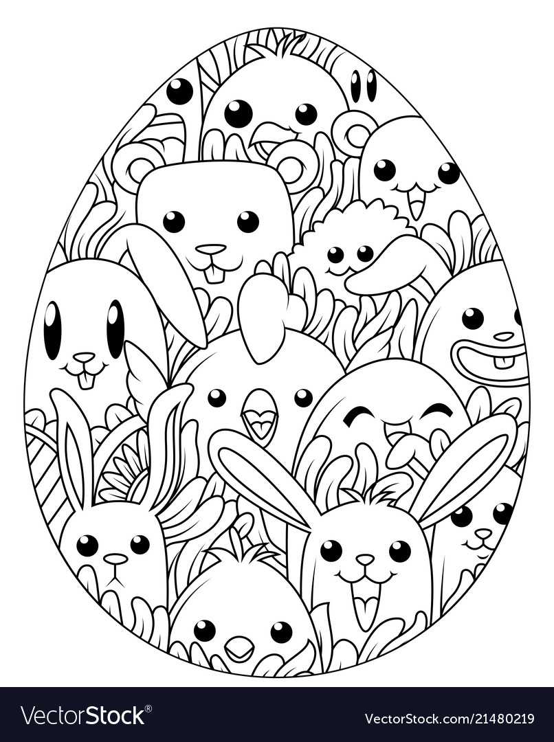 Hand drawn easter eggs for coloring book adult vector image
