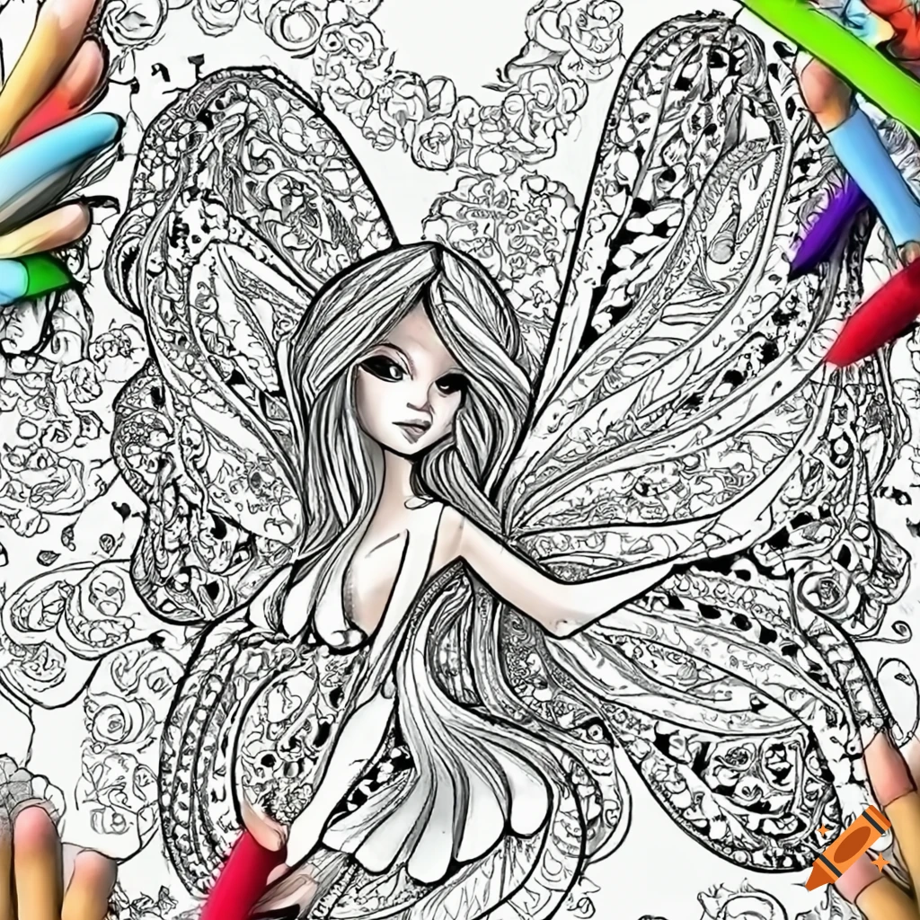 Fairy coloring page for adults on