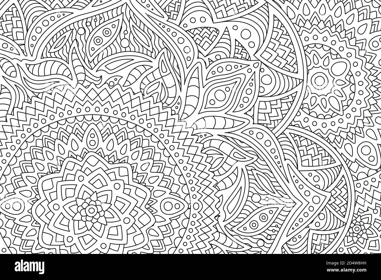 Beautiful adult coloring book page with monochrome detailed abstract pattern stock vector image art