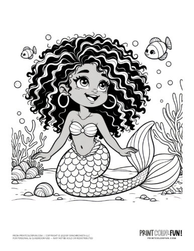 Mermaid coloring pages clipart images free fantasy printables