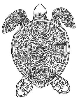 Turtle reptile zentangle coloring page by pamela kennedy tpt