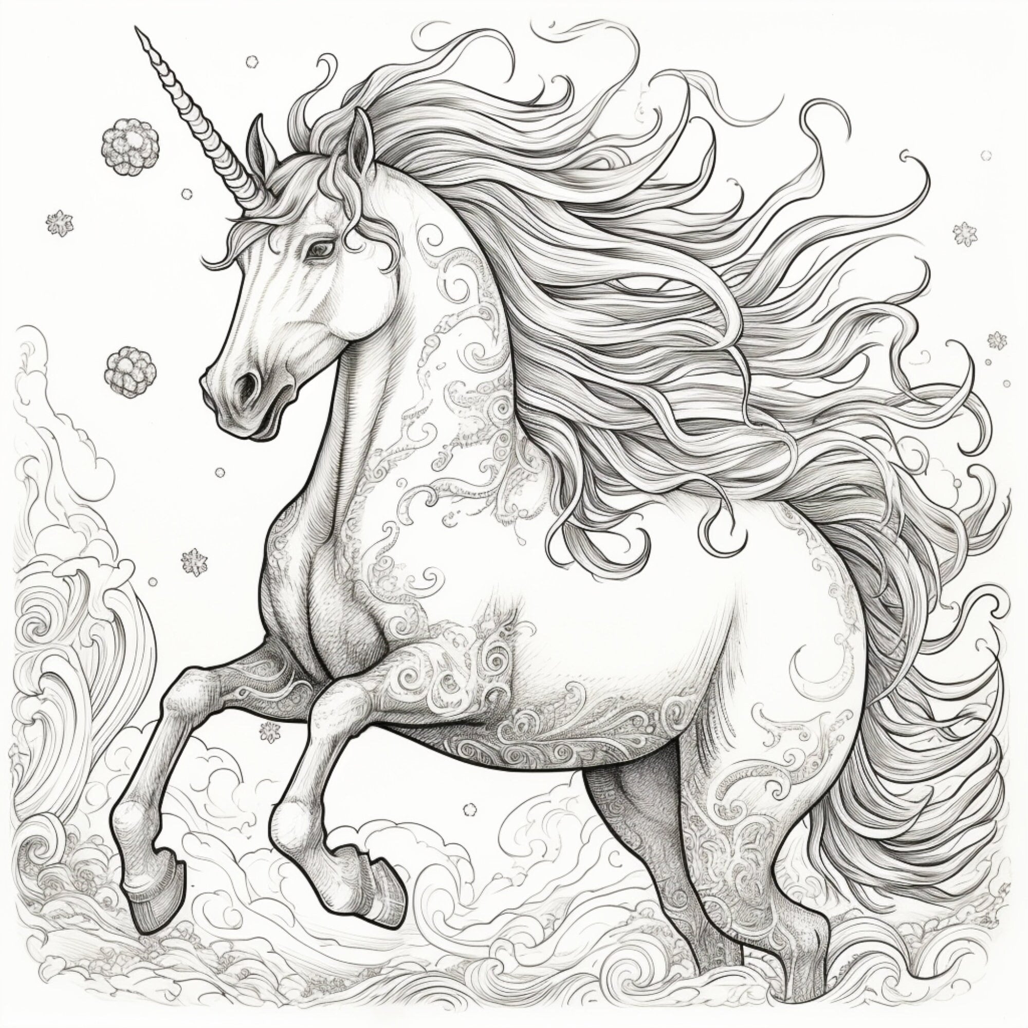 Printable unicorn coloring pages for kids and adults digital download pdf