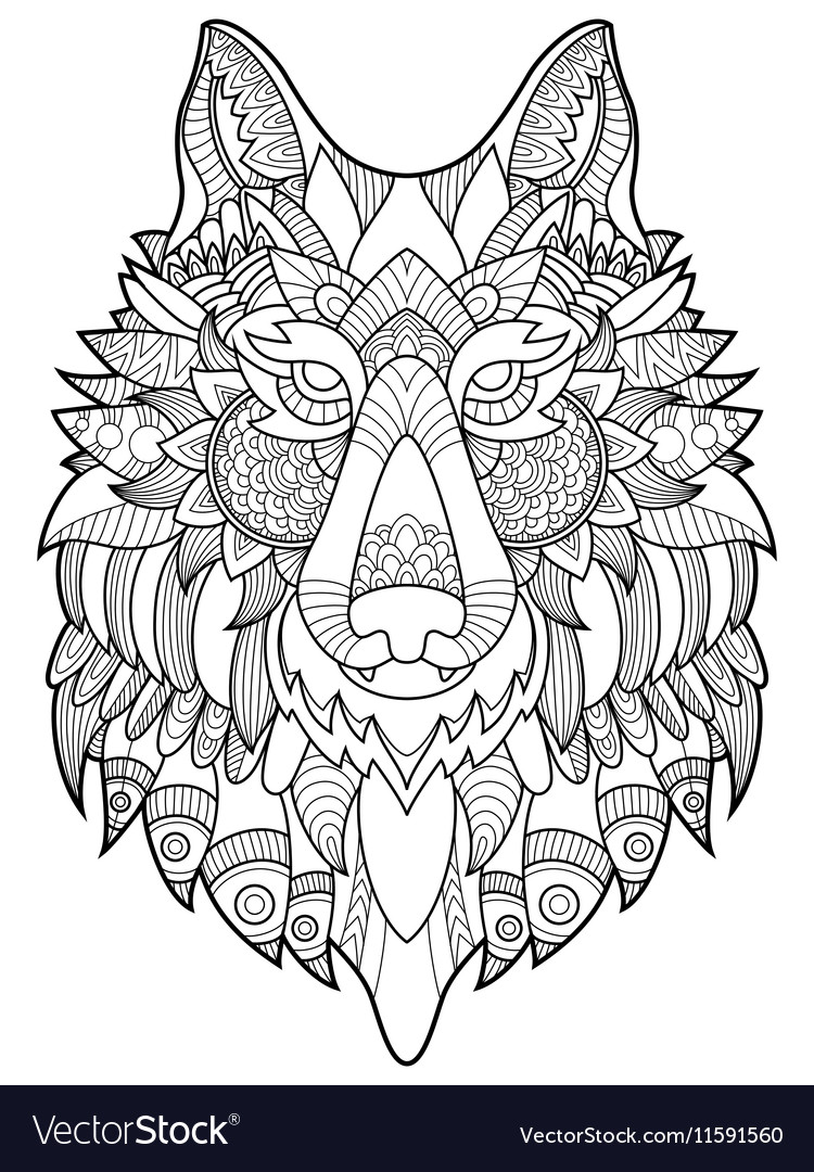 Wolf coloring book for adults royalty free vector image