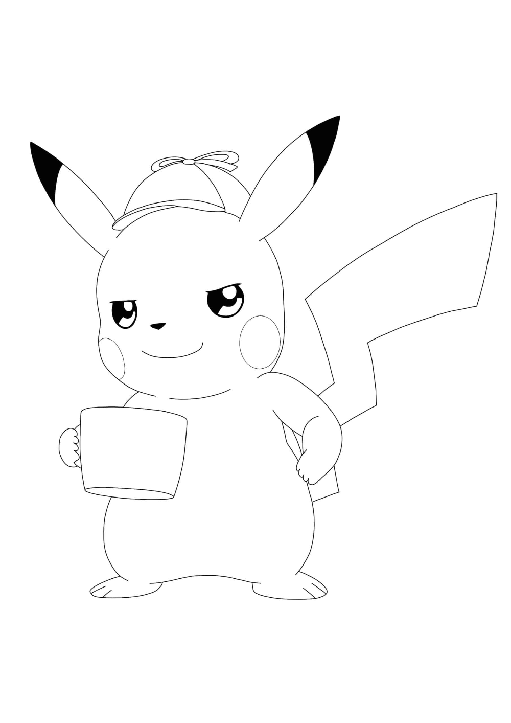 Detective pikachu drinks coffee coloring pages