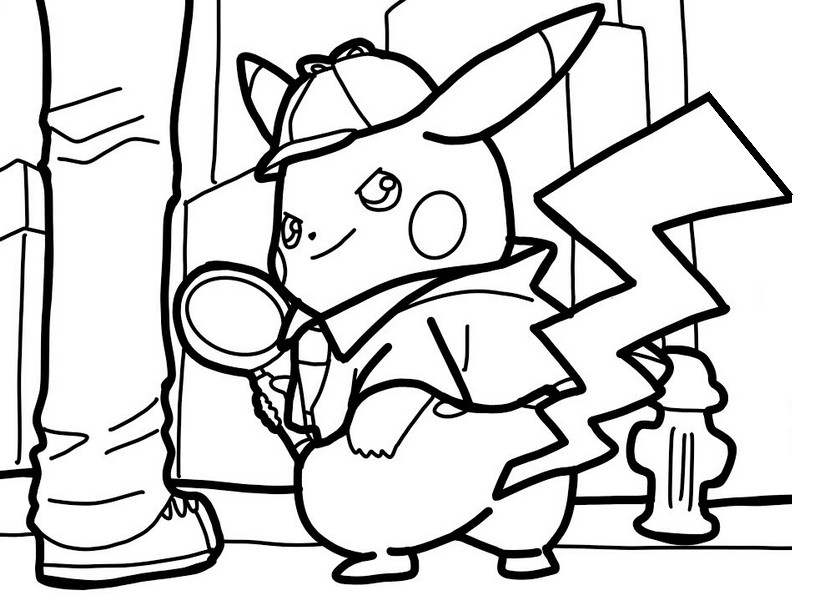 Coloring page pikachu detective pikachu