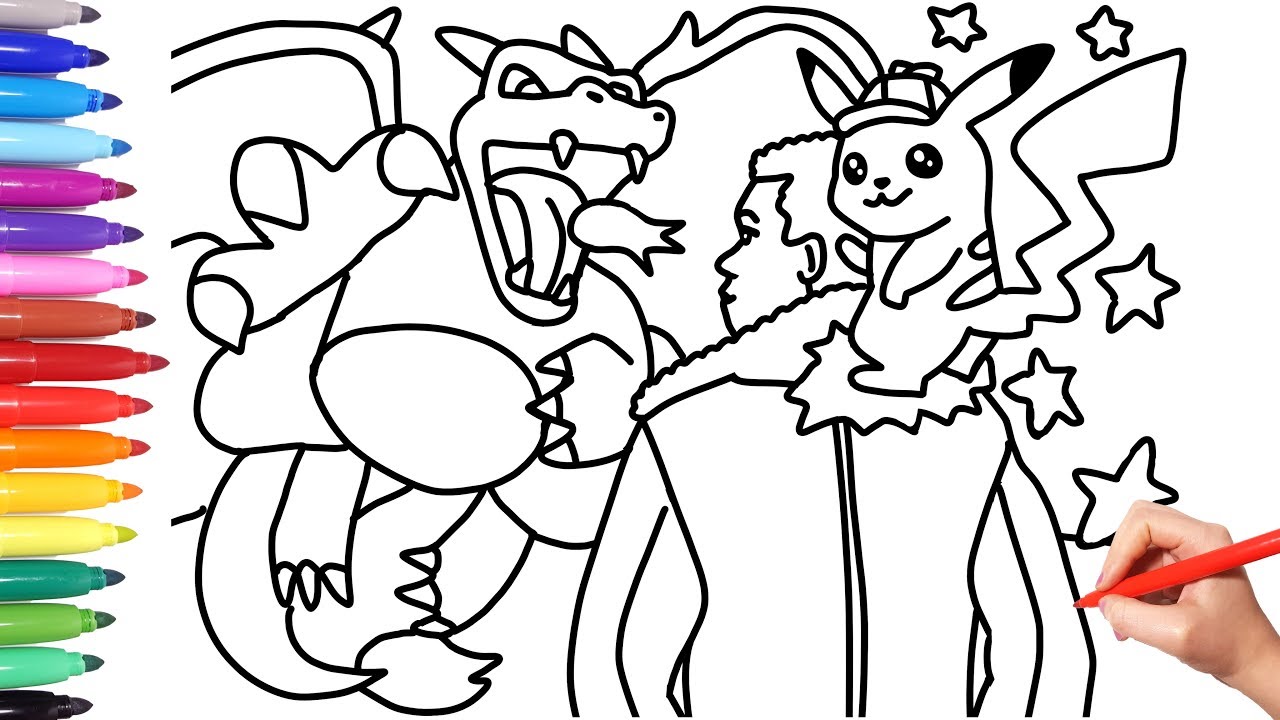 Detective pikachu detective pikachu coloring pages for kids how to color detective pikachu