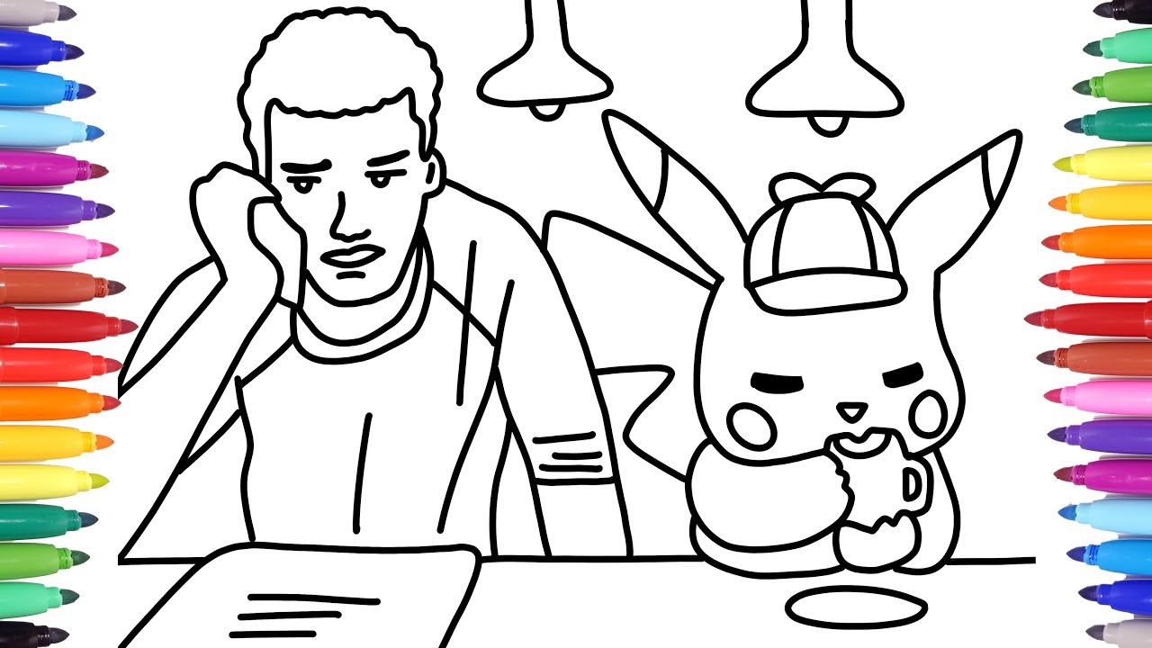 Detective pikachu justice smith and detective pikachu how to draw and color detective pikachu